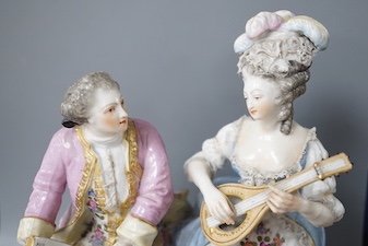 A 19th century Samson of Paris porcelain figure group of a lady playing a mandolin to her teacher 22cm